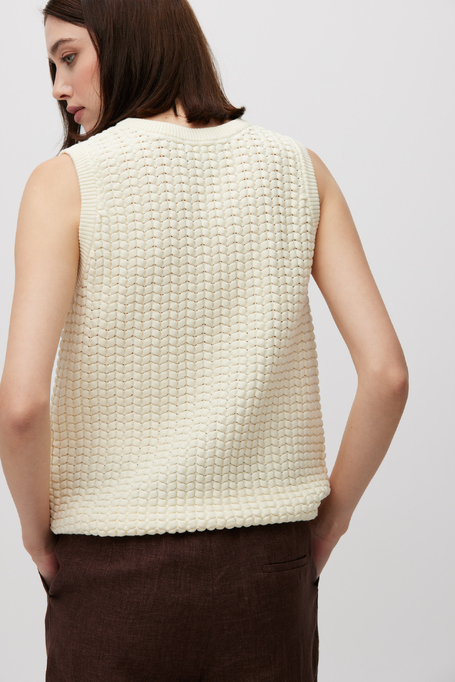 Cremefarbener Stricktop aus Baumwolle