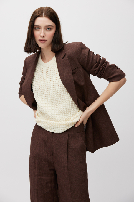 Cremefarbener Stricktop aus Baumwolle