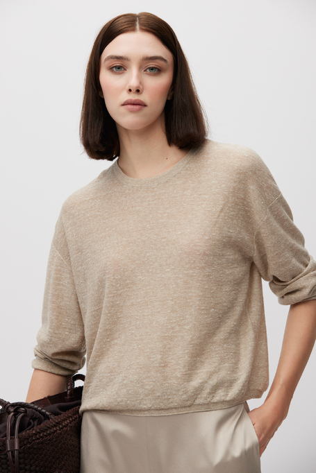 Leichte beigefarbene Bluse aus Wolle und Leinen