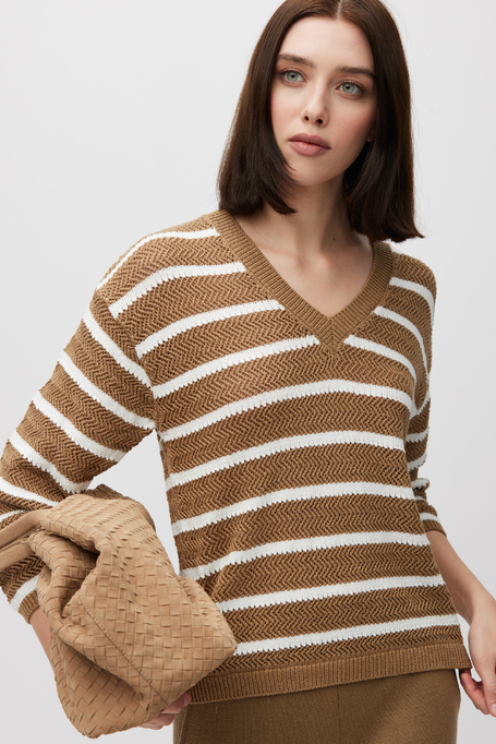 Gestreifter Pullover mit V-Ausschnitt