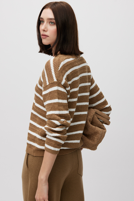Gestreifter Pullover mit V-Ausschnitt