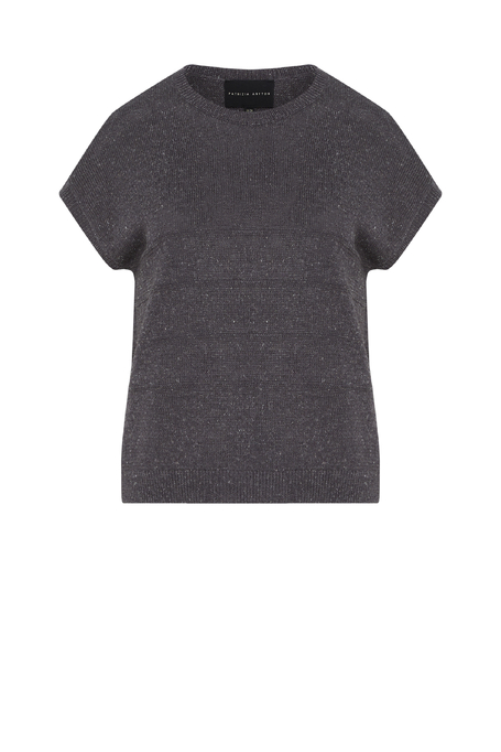 Grauer Kurzarm-Pullover aus Leinen und Lyocell