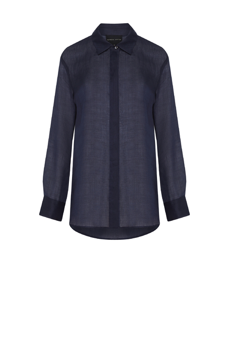 Dunkelblaue Hemdbluse aus Ramie