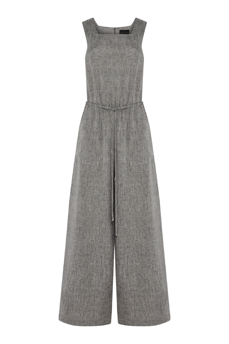 Grauer Leinen-Overall mit weitem Bein