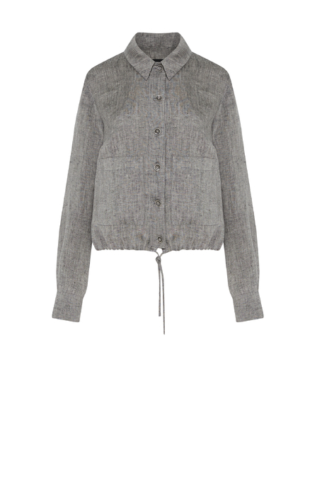 Kurzer grauer Leinenblazer für Anzug