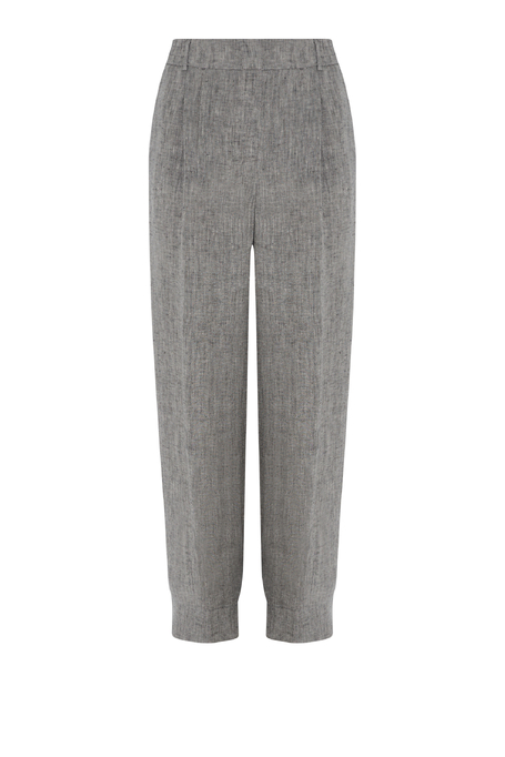 Graue Leinenhose mit weitem Bein