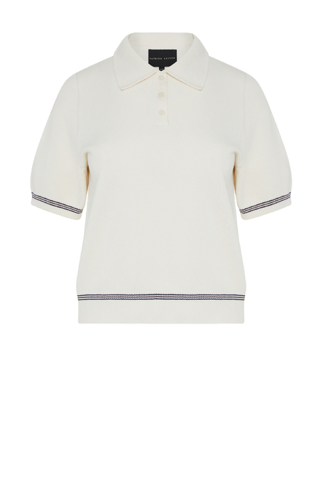 Cremefarbene Bluse aus Baumwolle mit Polokragen Cremefarbene Bluse aus Baumwolle mit Polokragen