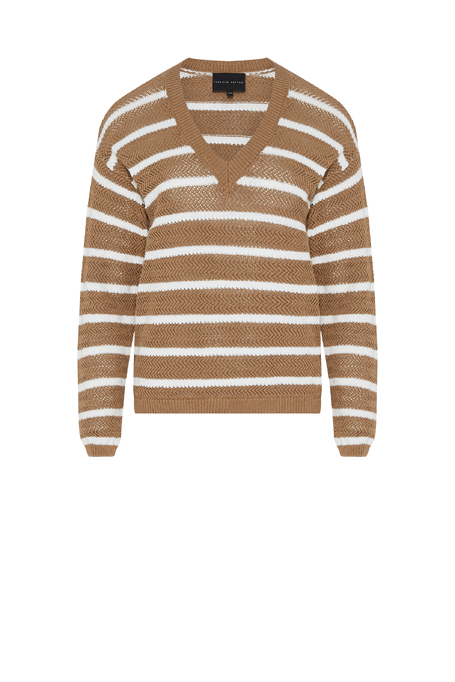 Gestreifter Pullover mit V-Ausschnitt
