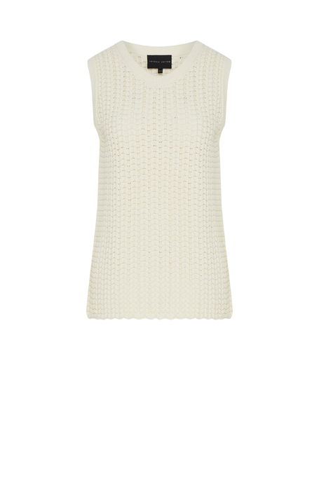 Cremefarbener Stricktop aus Baumwolle