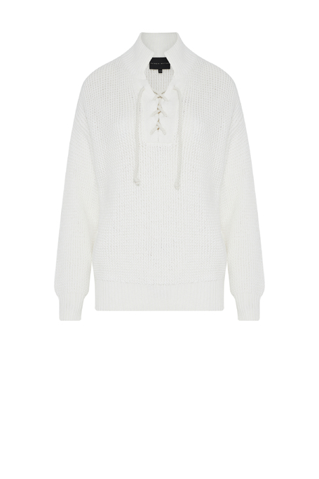 Weißer, durchbrochener Pullover mit Bindung