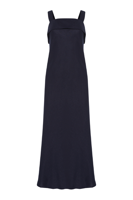 Dunkelblaue Leinenkleid mit seitlichen Schlitzen