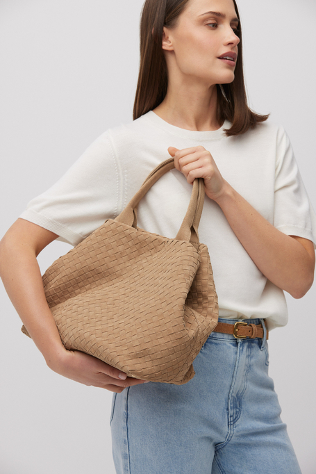 Beige geflochtene Shopper-Tasche
