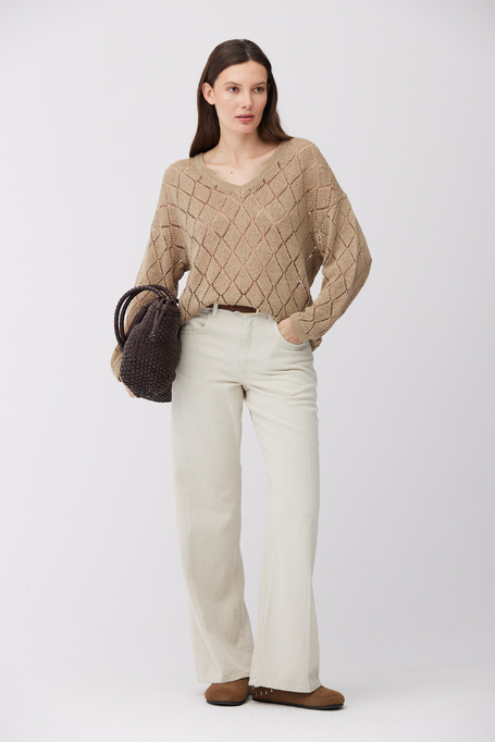 Pullover mit V-Ausschnitt aus Baumwolle und Leinen