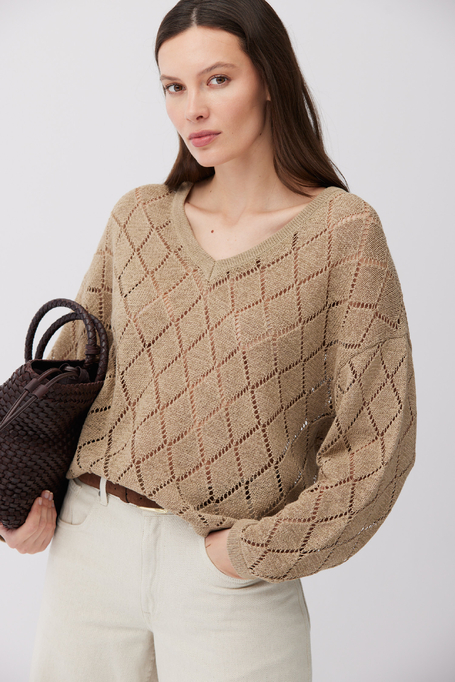 Pullover mit V-Ausschnitt aus Baumwolle und Leinen
