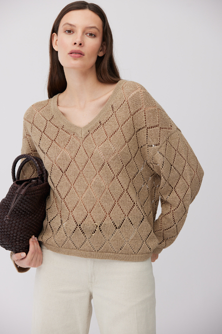 Pullover mit V-Ausschnitt aus Baumwolle und Leinen