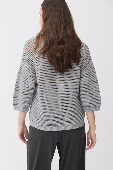 Grauer Pullover mit V-Ausschnitt aus Baumwolle und Leinen