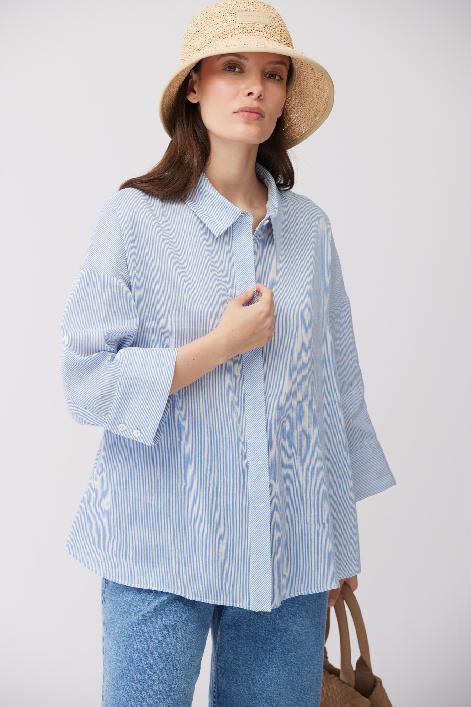 Gestreifte Bluse aus Leinen und Seide