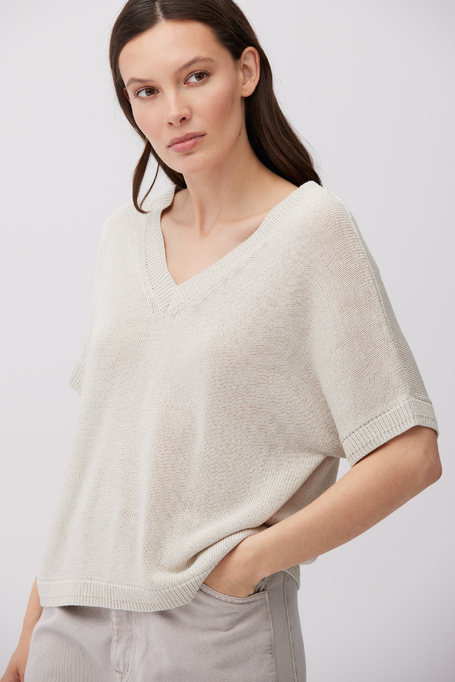Pullover mit V-Ausschnitt aus Leinen und Lyocell
