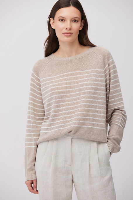 Beiger Leinenpullover mit weißen Streifen - Patrizia Aryton