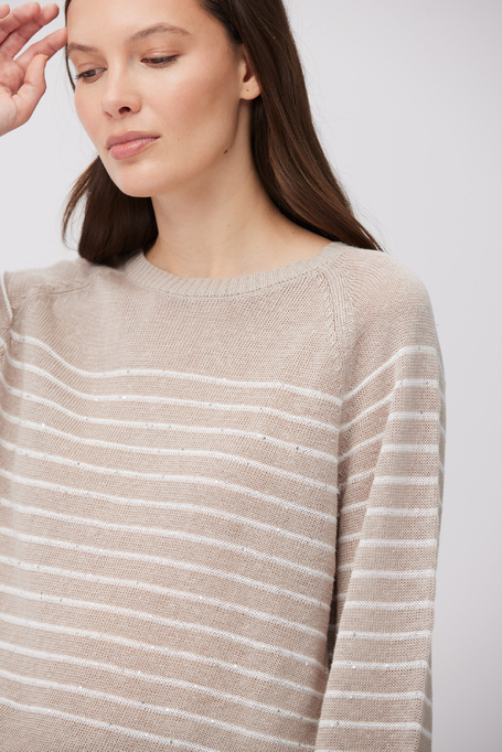 Beiger Leinenpullover mit weißen Streifen - Patrizia Aryton