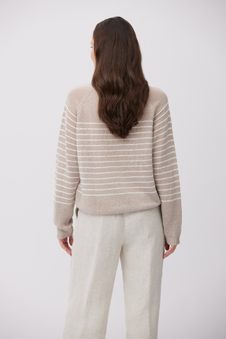 Beiger Leinenpullover mit weißen Streifen - Patrizia Aryton