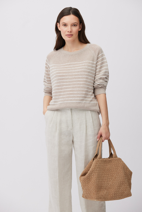 Beiger Leinenpullover mit weißen Streifen - Patrizia Aryton