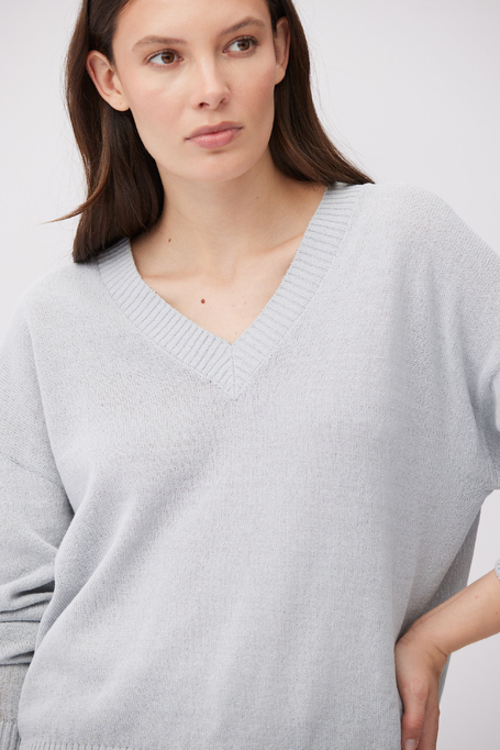 Hellblauer Pullover aus Baumwolle und Leinen mit V-Ausschnitt - Patrizia Aryton