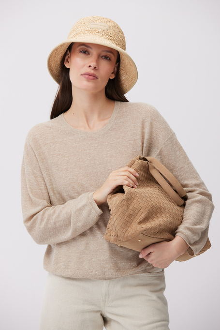 Leichte beigefarbene Bluse aus Wolle und Leinen - Patrizia Aryton