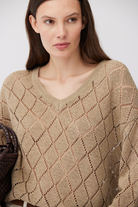 Pullover mit V-Ausschnitt aus Baumwolle und Leinen