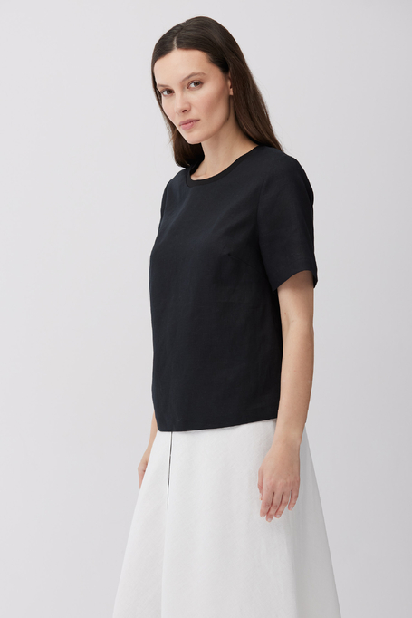 Schwarze kastige Bluse aus Leinen