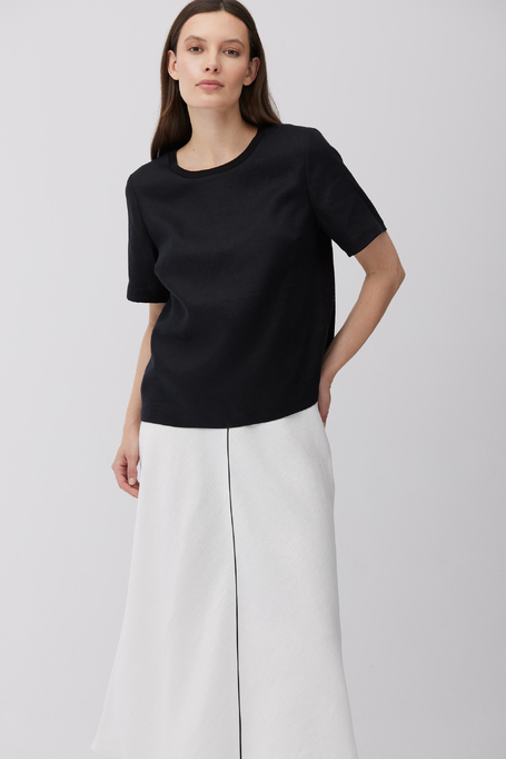 Schwarze kastige Bluse aus Leinen