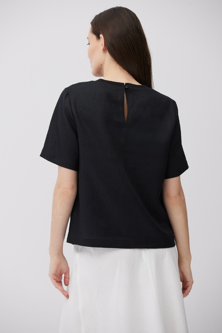 Schwarze kastige Bluse aus Leinen