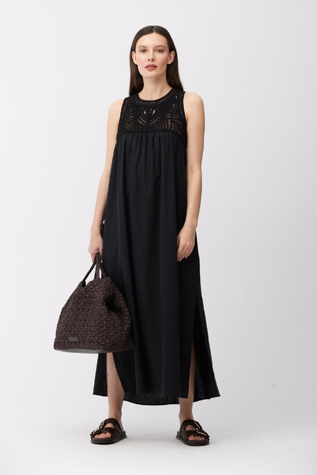 Schwarzes trapezförmiges Kleid mit Leinen - Patrizia Aryton