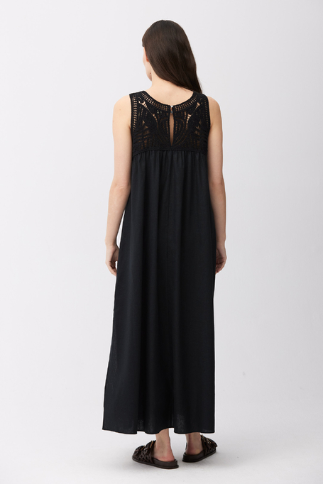 Schwarzes trapezförmiges Kleid mit Leinen - Patrizia Aryton