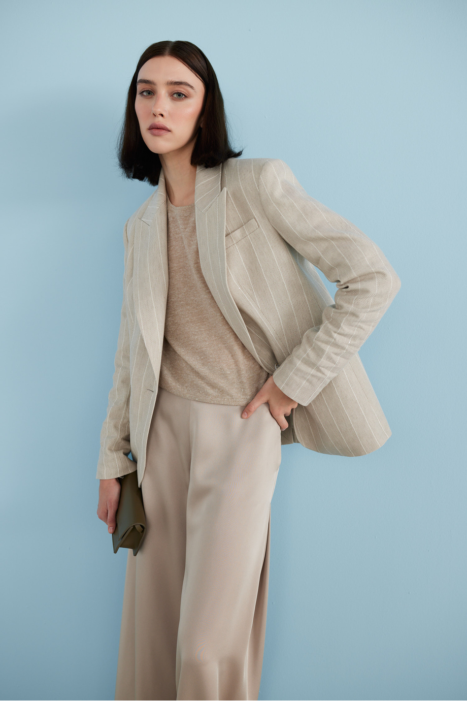 Beiger Blazer aus Baumwoll-Leinen-Mix mit Tennisstreifen - Patrizia Aryton Beiger Blazer aus Baumwoll-Leinen-Mix mit Tennisstreifen - Patrizia Aryton