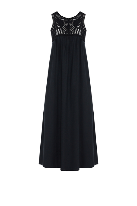Schwarzes trapezförmiges Kleid mit Leinen - Patrizia Aryton
