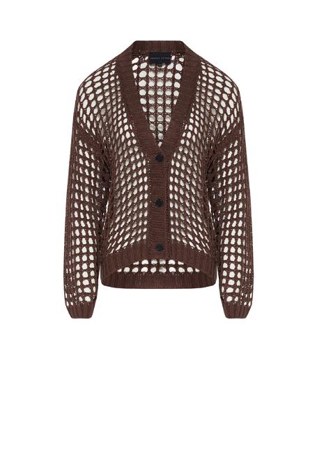 Durchbrochene schokoladenbraune Strickjacke aus Leinen - Patrizia Aryton