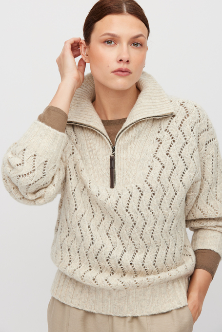 Pullover mit Lochmuster, am Hals geschlossen - Patrizia Aryton