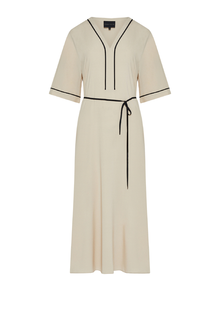 Beige Seidenkleid mit Kontrastnaht
