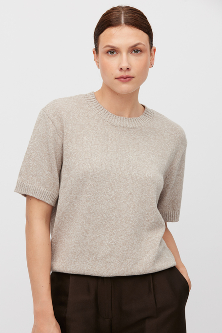 Beige Pullover aus Baumwoll-Leinen-Mischung Beige Pullover aus Baumwoll-Leinen-Mischung