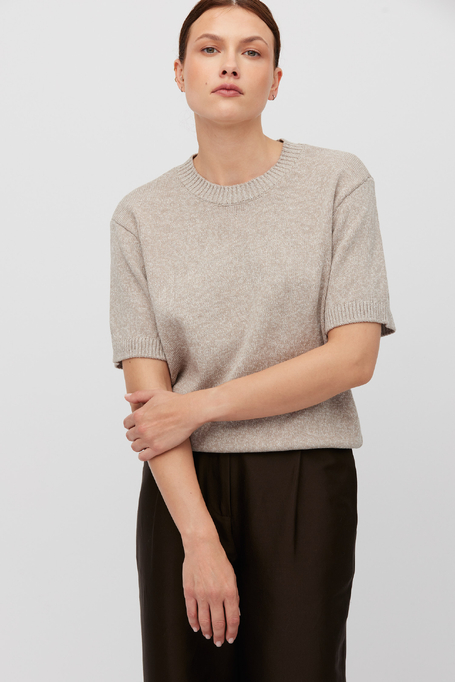 Beige Pullover aus Baumwoll-Leinen-Mischung