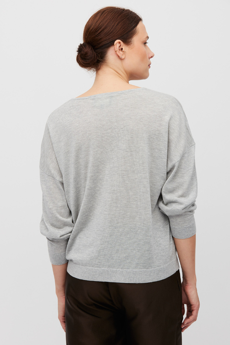 Graue V-Ausschnitt-Bluse aus Lyocell und Kaschmir