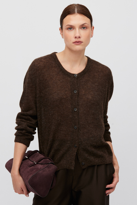 Schokoladenbrauner Cardigan mit Alpakawolle