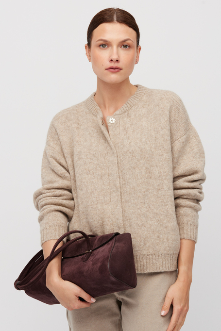 Beige Cardigan mit Alpakawolle