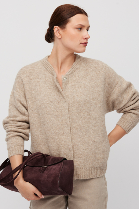 Beige Cardigan mit Alpakawolle