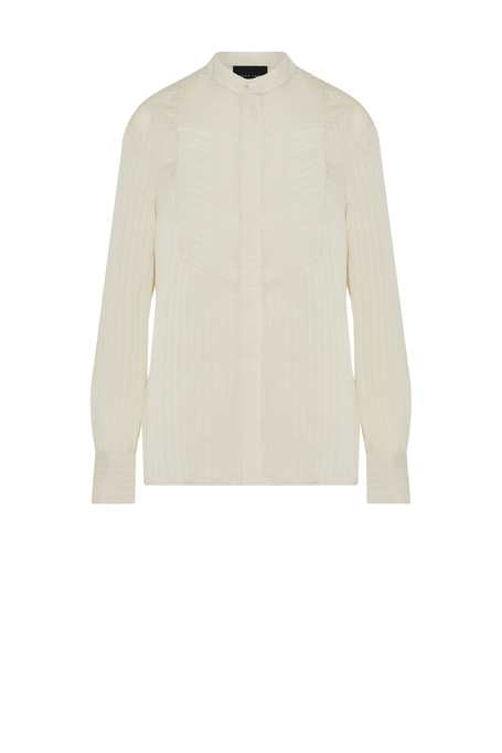 Beige Bluse mit Stehkragen Beige Bluse mit Stehkragen