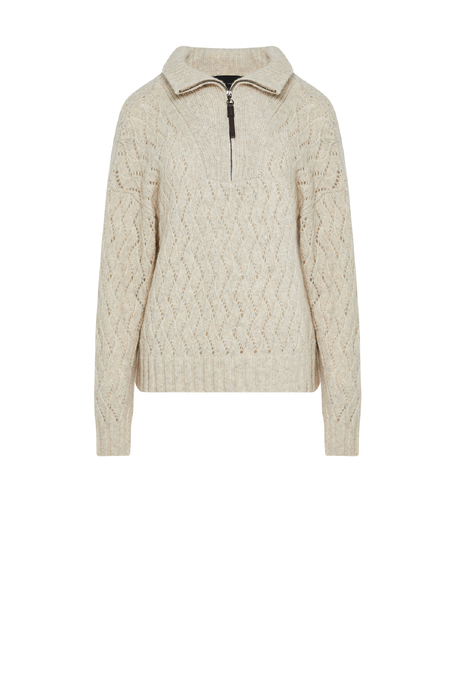 Pullover mit Lochmuster, am Hals geschlossen