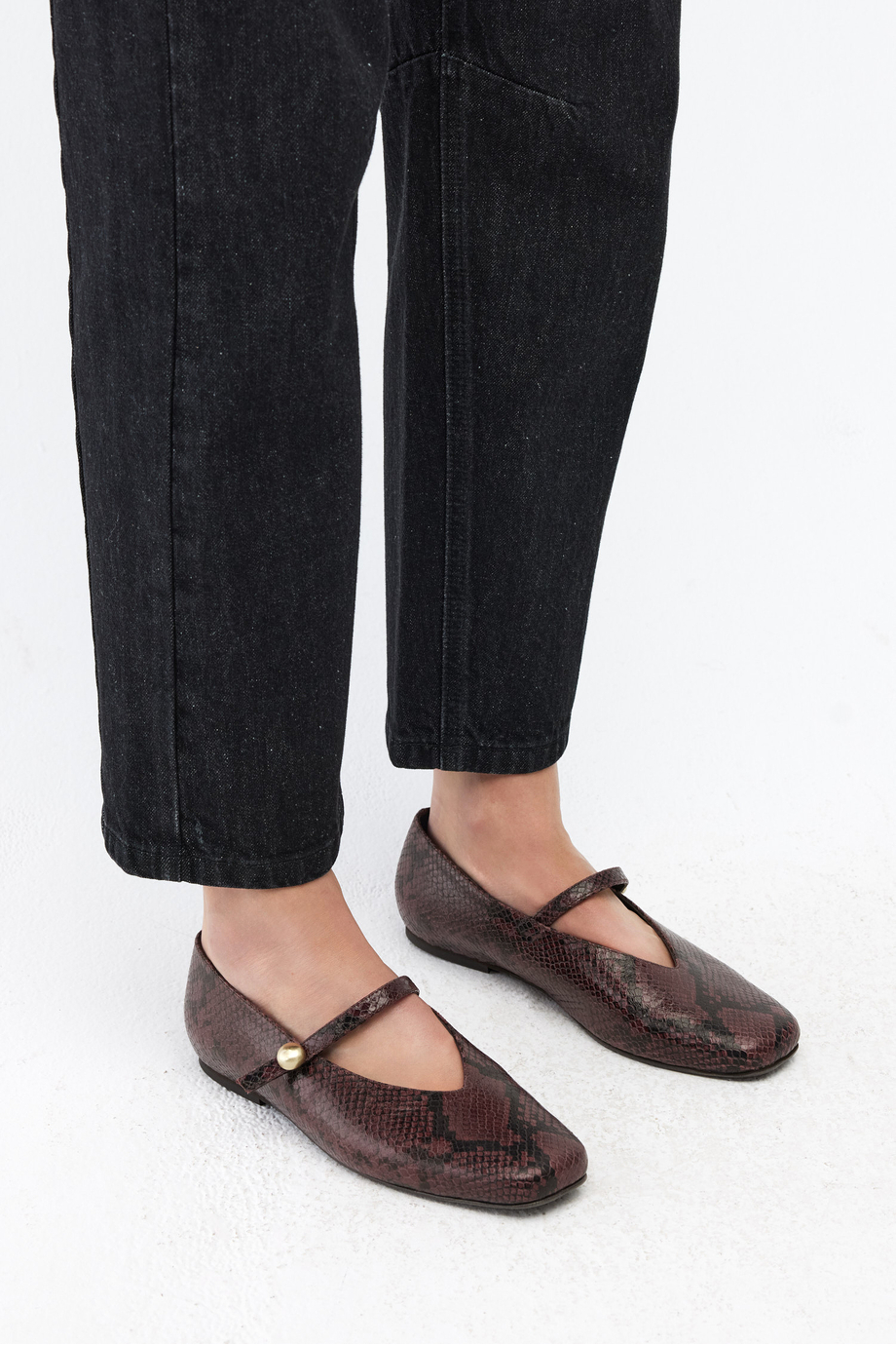 Leder-Ballerinas mit Reptilienmuster Leder-Ballerinas mit Reptilienmuster