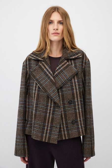 Kurze karierte Jacke aus Virgin Wool