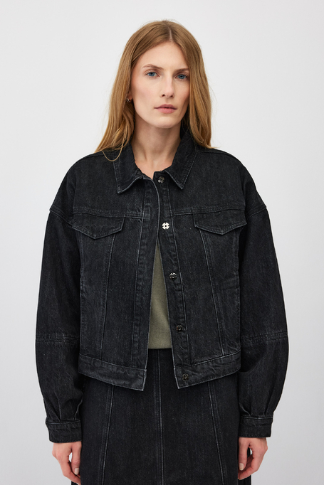 Dunkelgraue lockere Jeansjacke